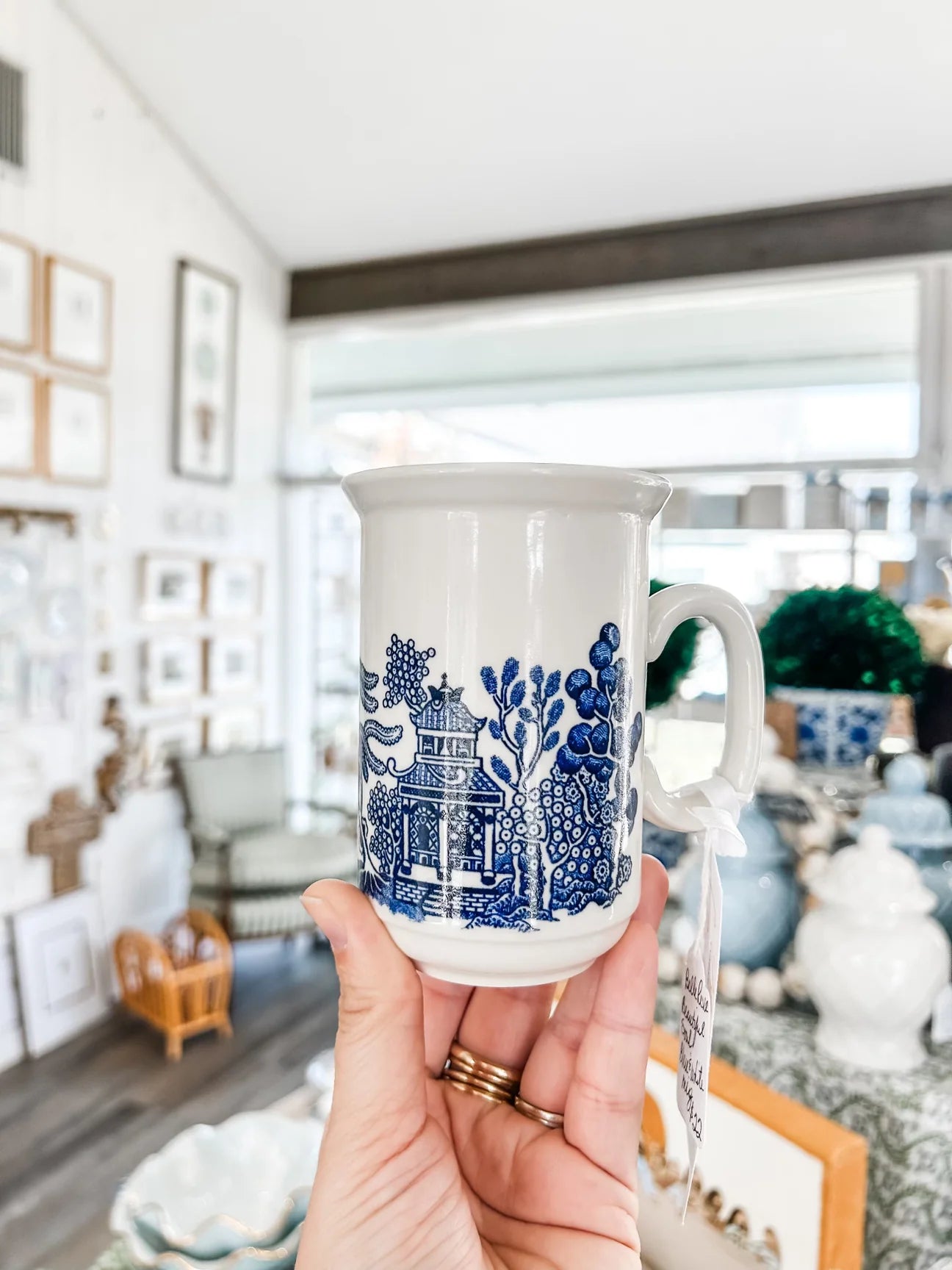 Blue and white mug